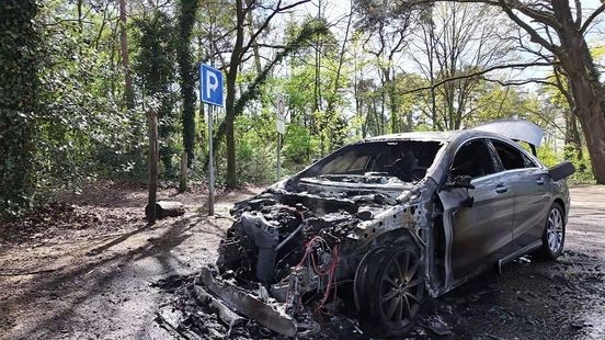 Auto vliegt in brand terwijl eigenaar wandelt in het bos